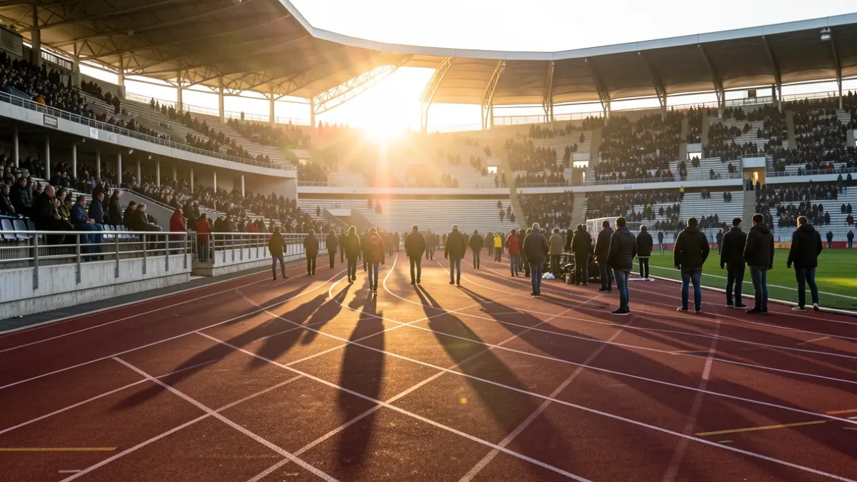 Generic image of an empty athletic track at dawn.