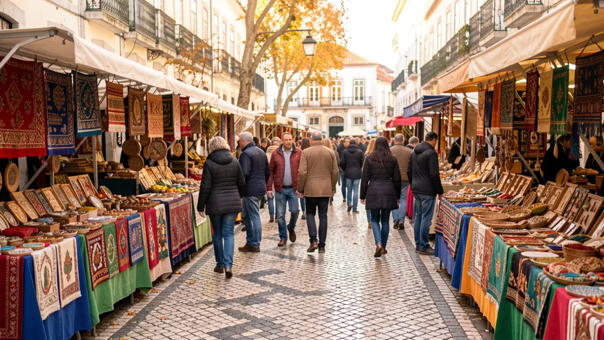 Imagen genérica de una feria de otoño en Lisboa, con puestos de artesanía y comida.