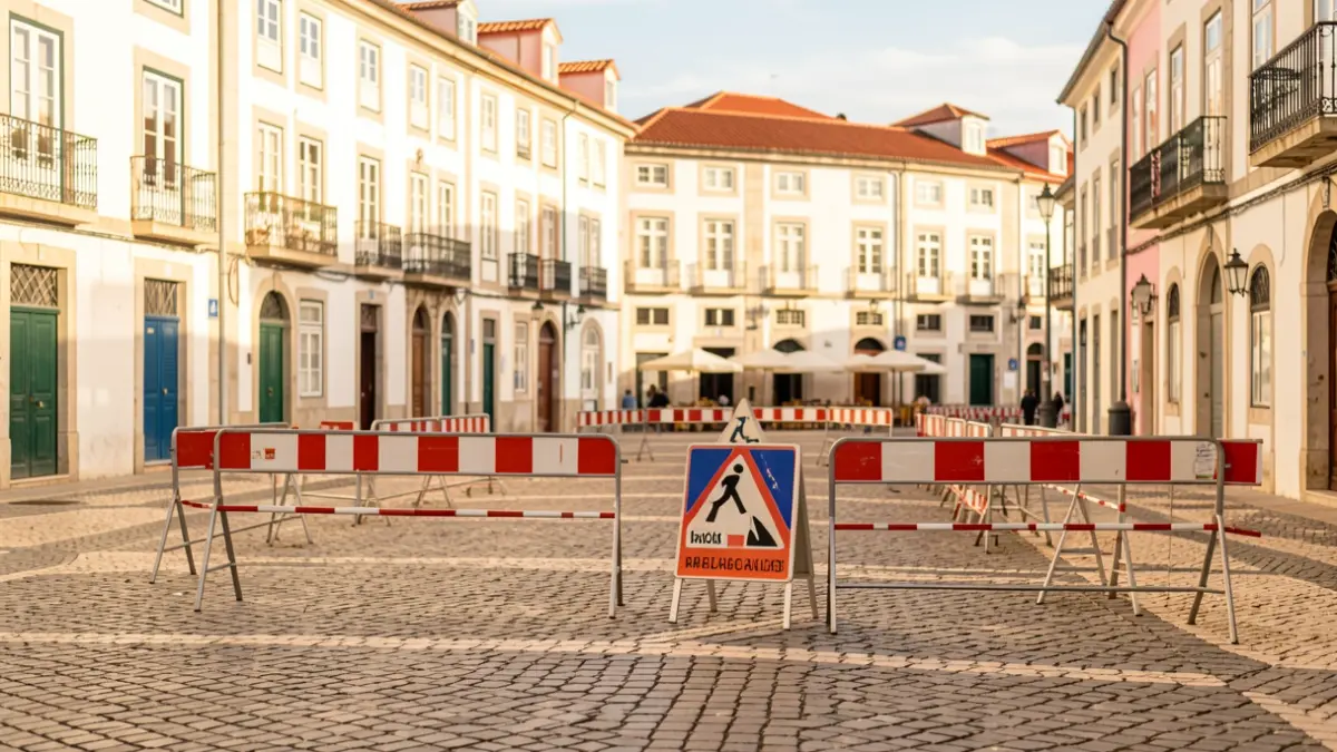 Imagem de uma praça em Faro com alterações de trânsito para uma feira.
