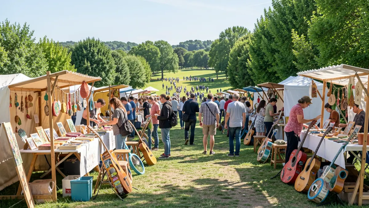 Feria de artesanía y sostenibilidad en Albufeira con actividades al aire libre.