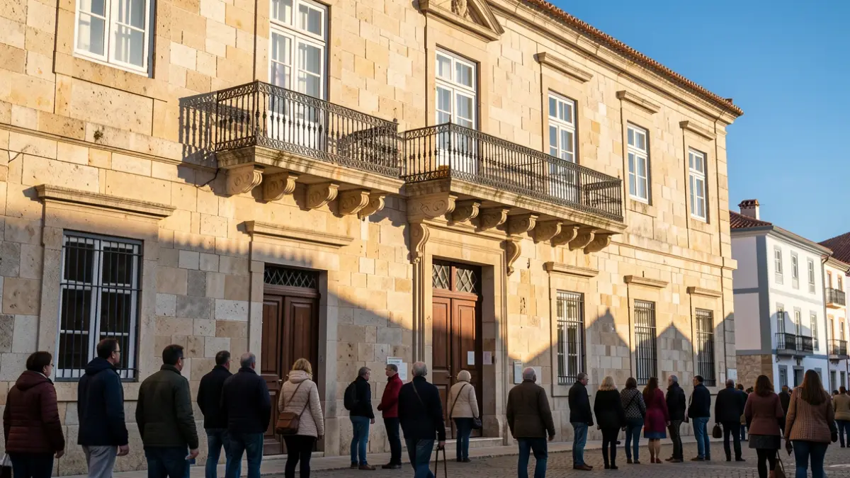 Imagem genérica da fachada de um edifício municipal em Portugal ao entardecer.