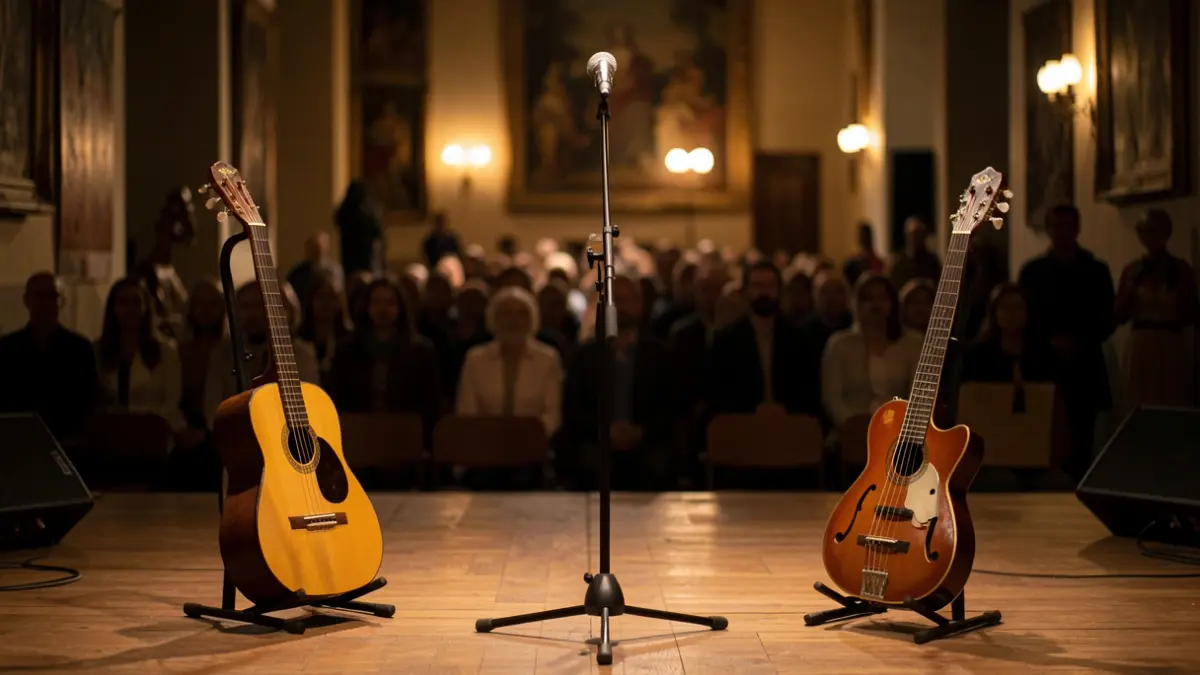 Generic image of a fado stage with musical instruments.