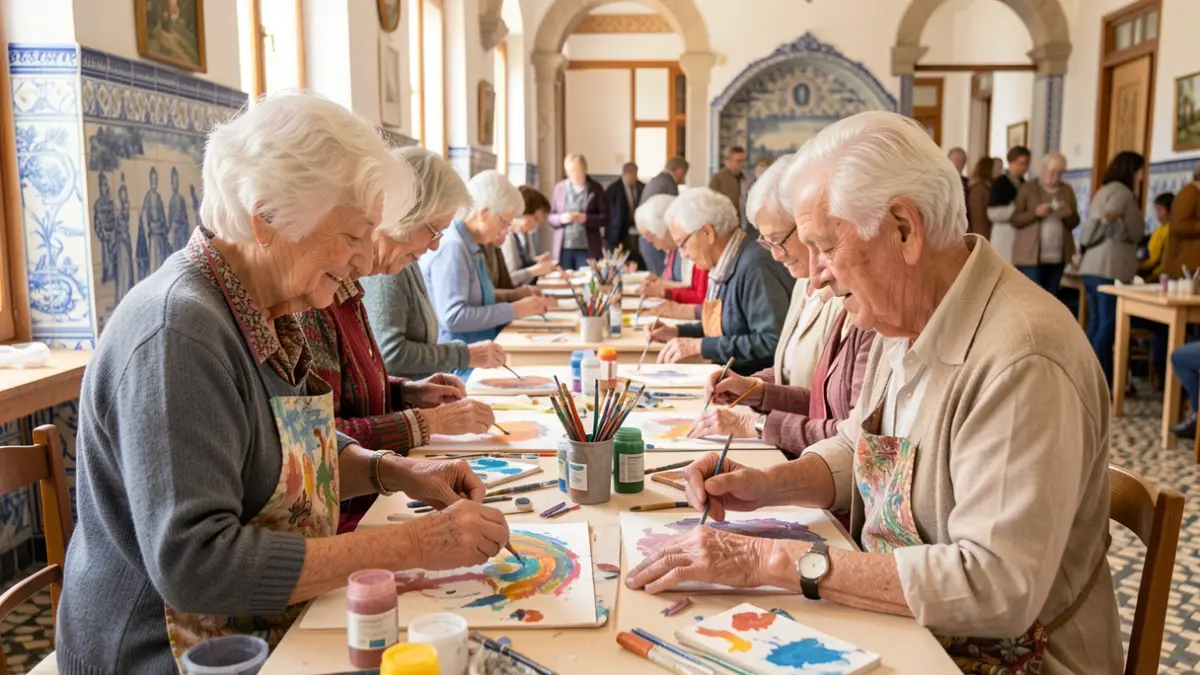 Generic image of elderly people participating in a creative activity in a community center.