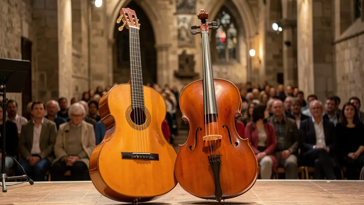 Generic image of classical musical instruments in an old church.