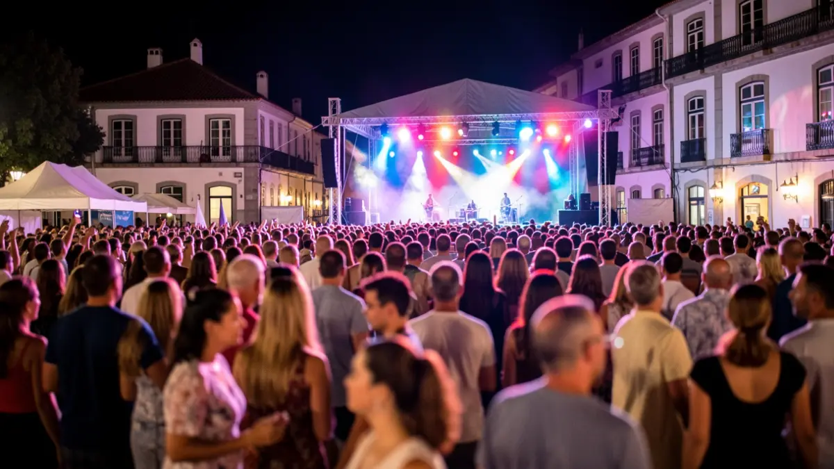 Generic image of a crowd at an outdoor music festival at night, with colorful stage lights.