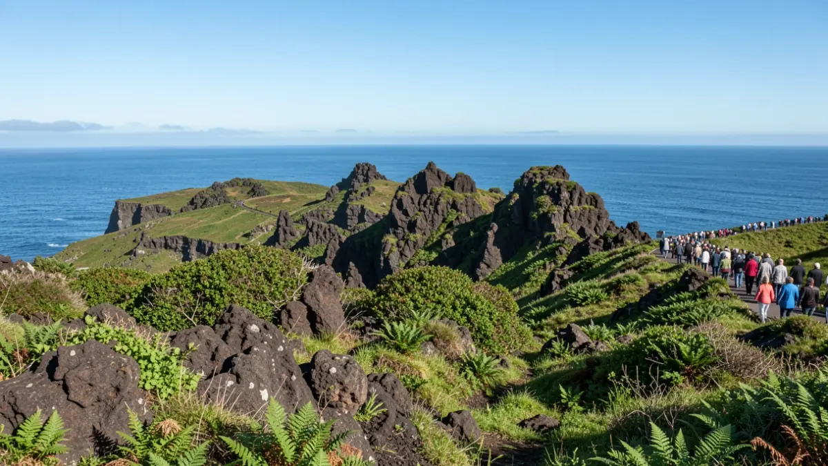 Generic image: azores, featuring volcanic rock formations and lush green vegetation.