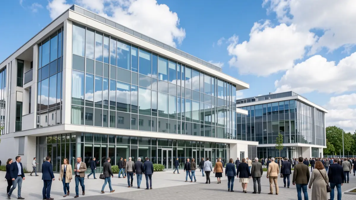 Imagen genérica de un edificio moderno en un parque de ciencia y tecnología.