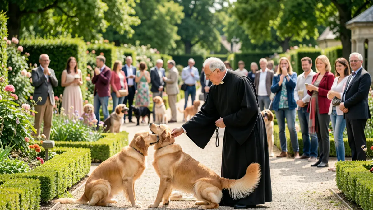 Imagem genérica de um evento comunitário com animais de estimação e pessoas num parque.