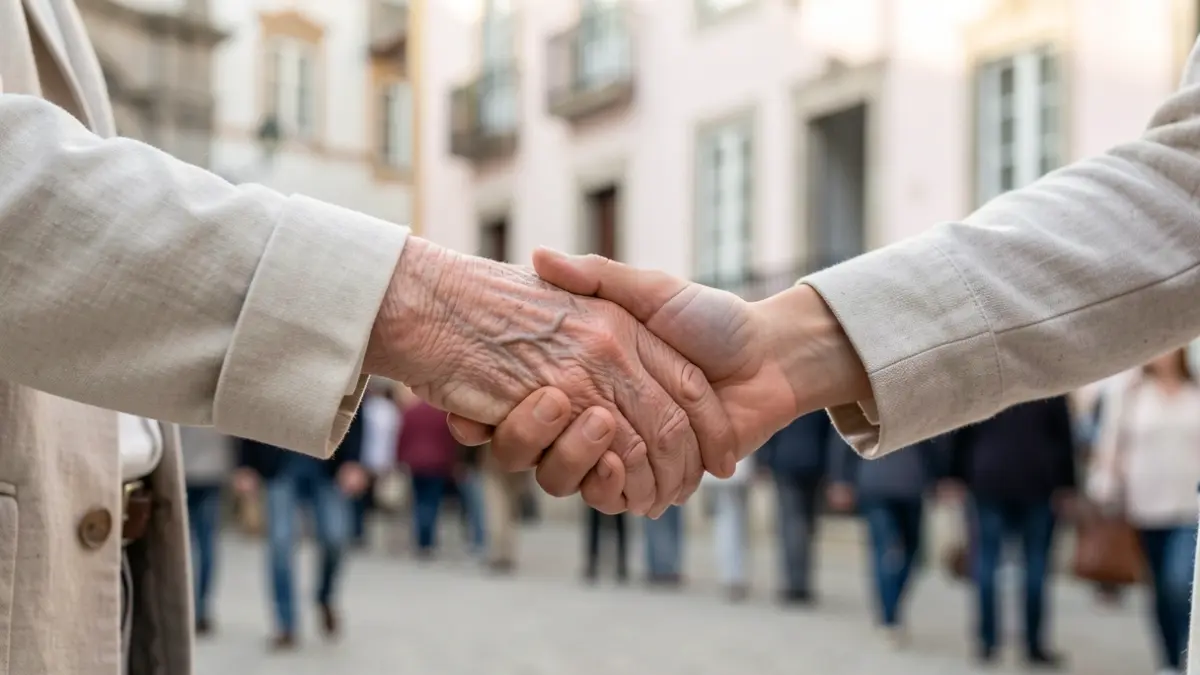 Generic image of elderly hands holding younger hands, symbolizing intergenerational connection.