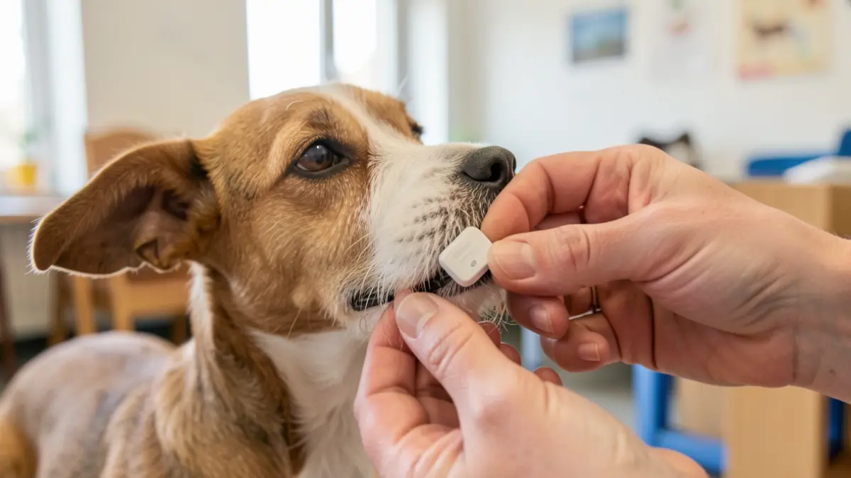 Imagem genérica de mãos a aplicar um microchip num animal de estimação.