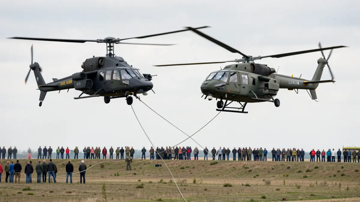 Helicópteros militares portugueses y lituanos en entrenamiento combinado de extracción SPIE y Fast Rope.
