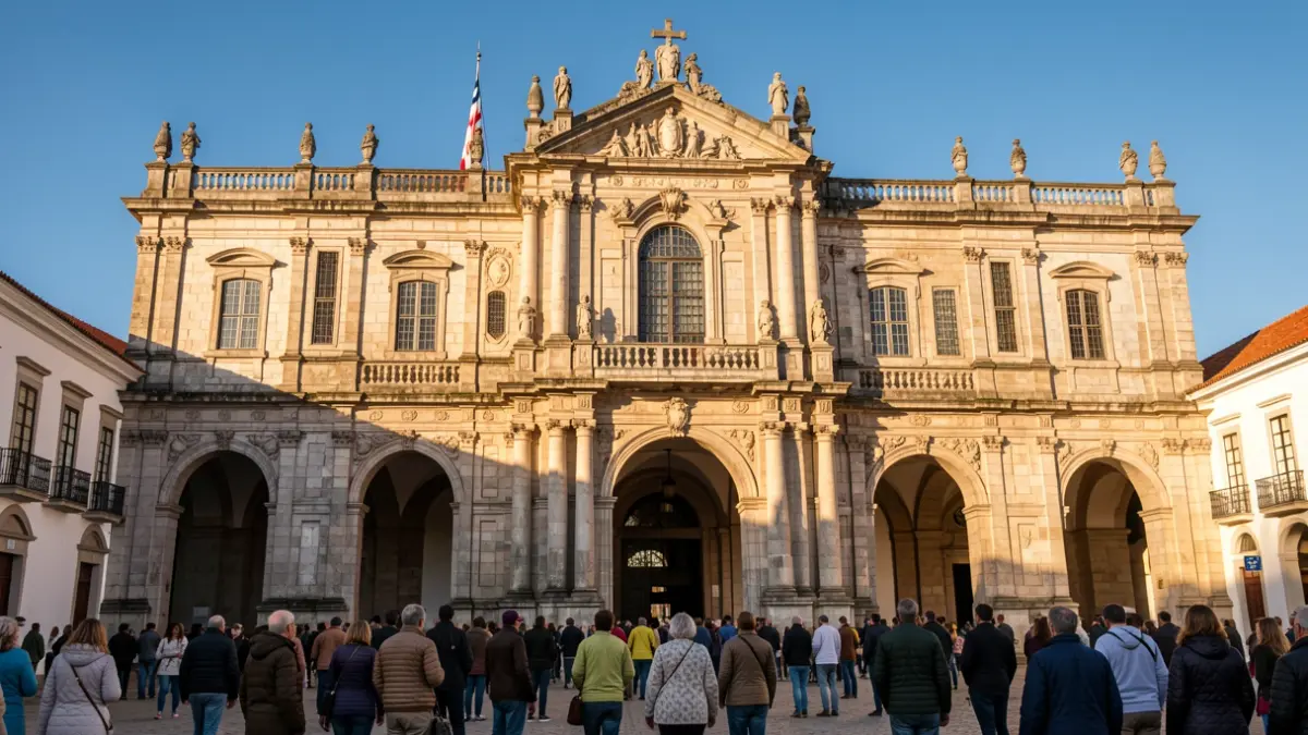 Fachada do Convento Corpus Christi em Vila Nova de Gaia, Portugal, com luz solar de fim de tarde.