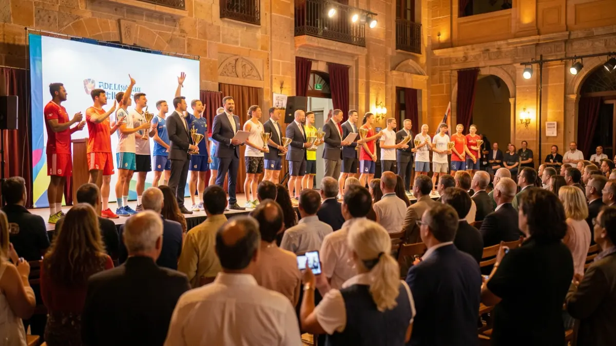 Image of a sports gala in Portugal, focusing on the atmosphere of celebration and recognition of athletes and teams.