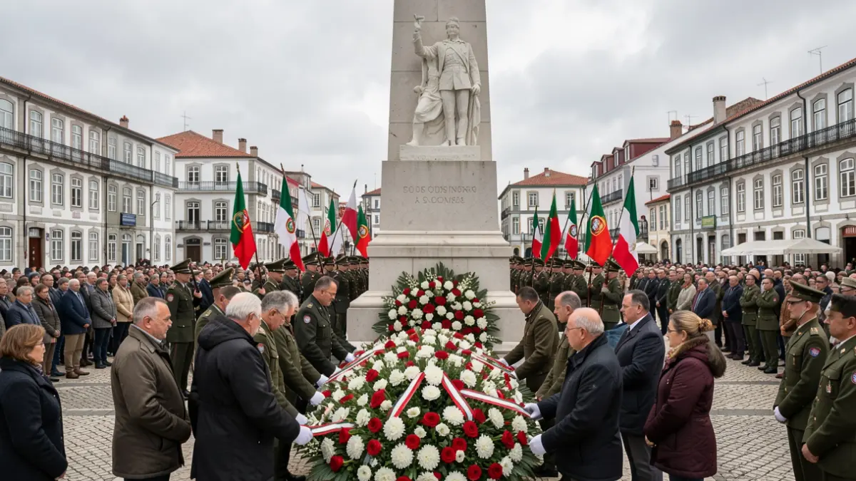 Ceremonia del Día Municipal del Combatiente en Gondomar, con deposición de corona de flores junto al Monumento al Soldado Desconocido.