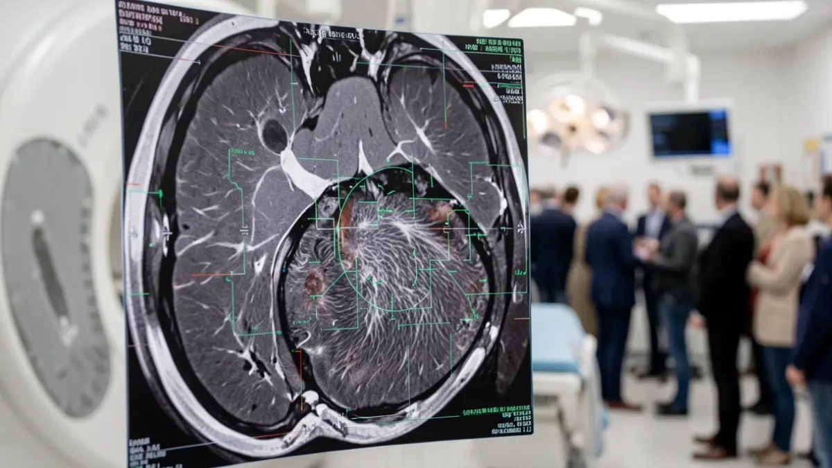 Generic image of a CT scan with AI data overlays, representing abdominal fat analysis.