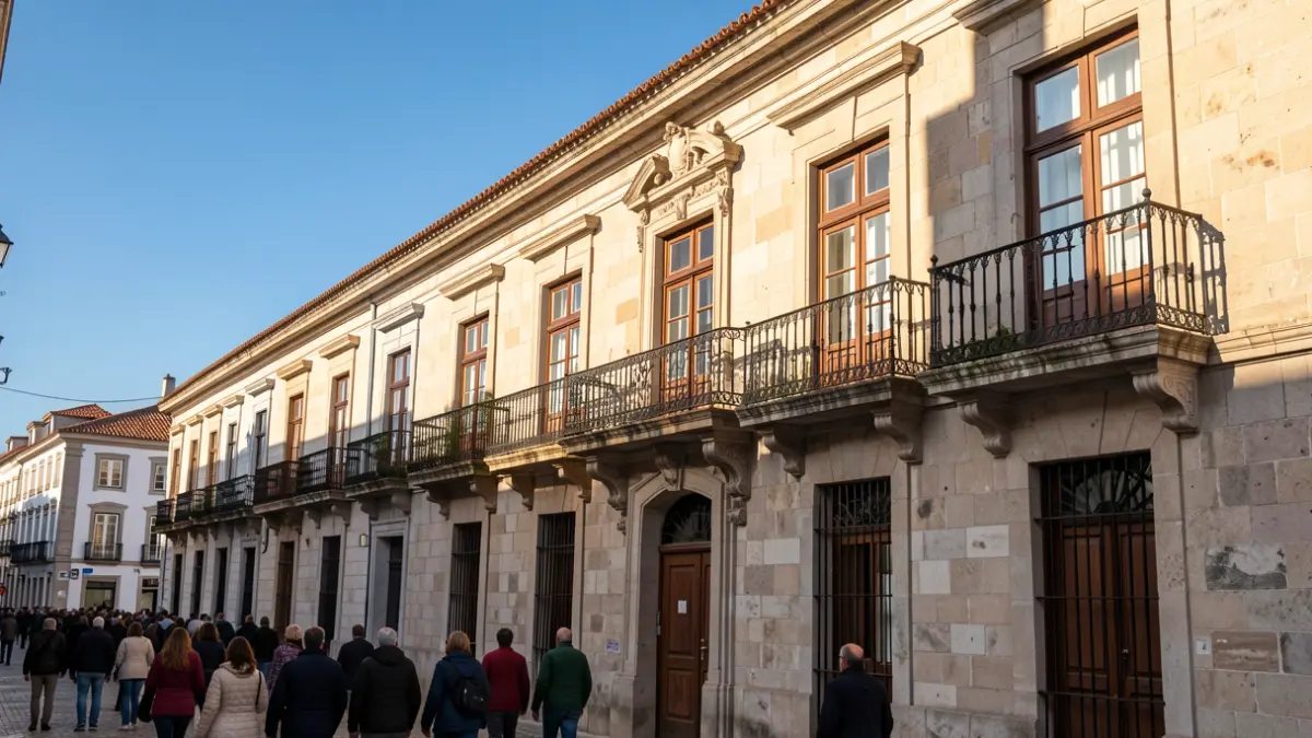 Fachada do Salão Nobre dos Paços do Concelho de Gouveia, com detalhes arquitetónicos portugueses.