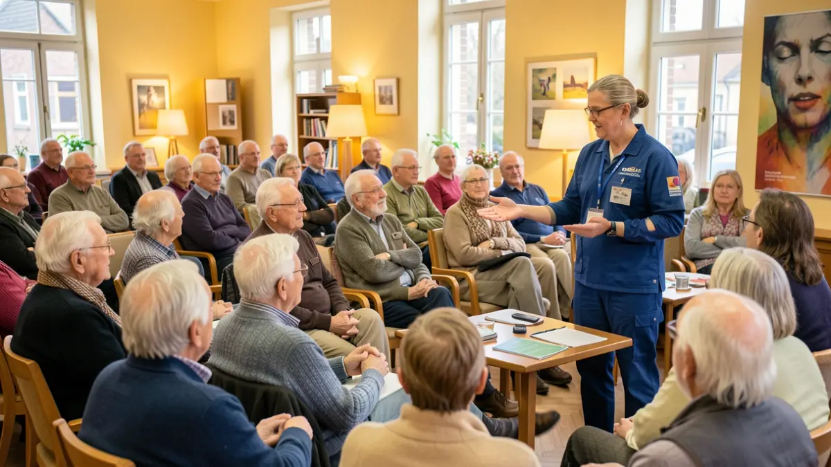 Generic image of a health awareness session for seniors, with professionals presenting information.