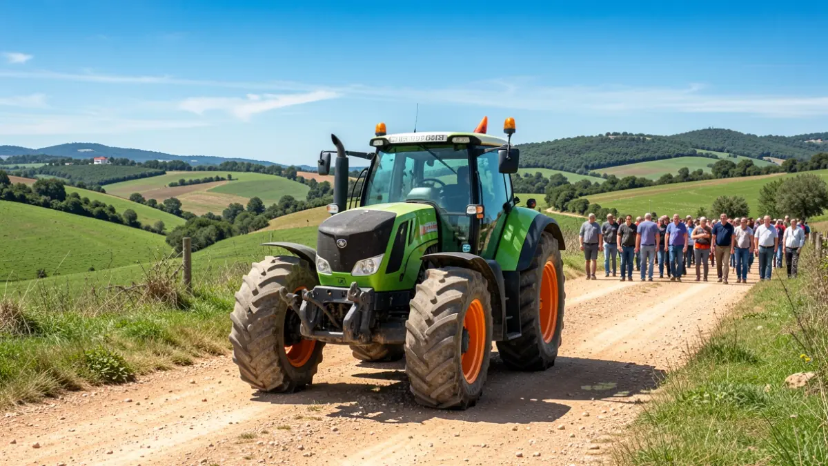New tractor in a Portuguese rural landscape, symbolizing enhanced resources for fire prevention.