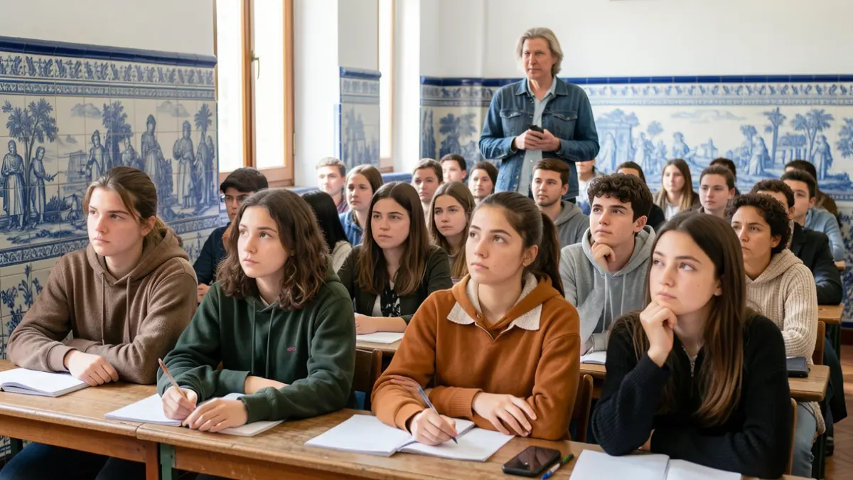 Imagen genérica de adolescentes en un aula escuchando a una psicóloga.