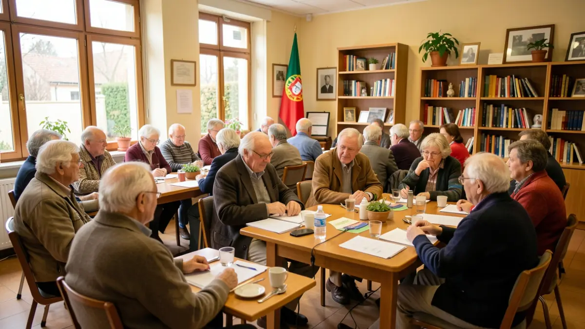 Generic image of elderly people participating in a health and wellness workshop in a community center.