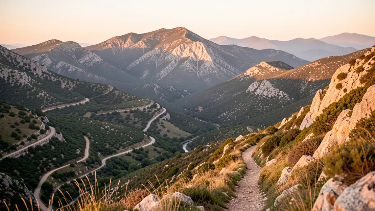 Landscape of Serra d'Arga with trail and late afternoon light.