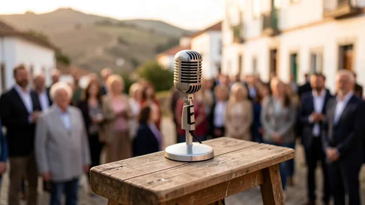 Symbolic image of the José Afonso centenary commemorations, featuring a vintage microphone and Portuguese cultural elements.