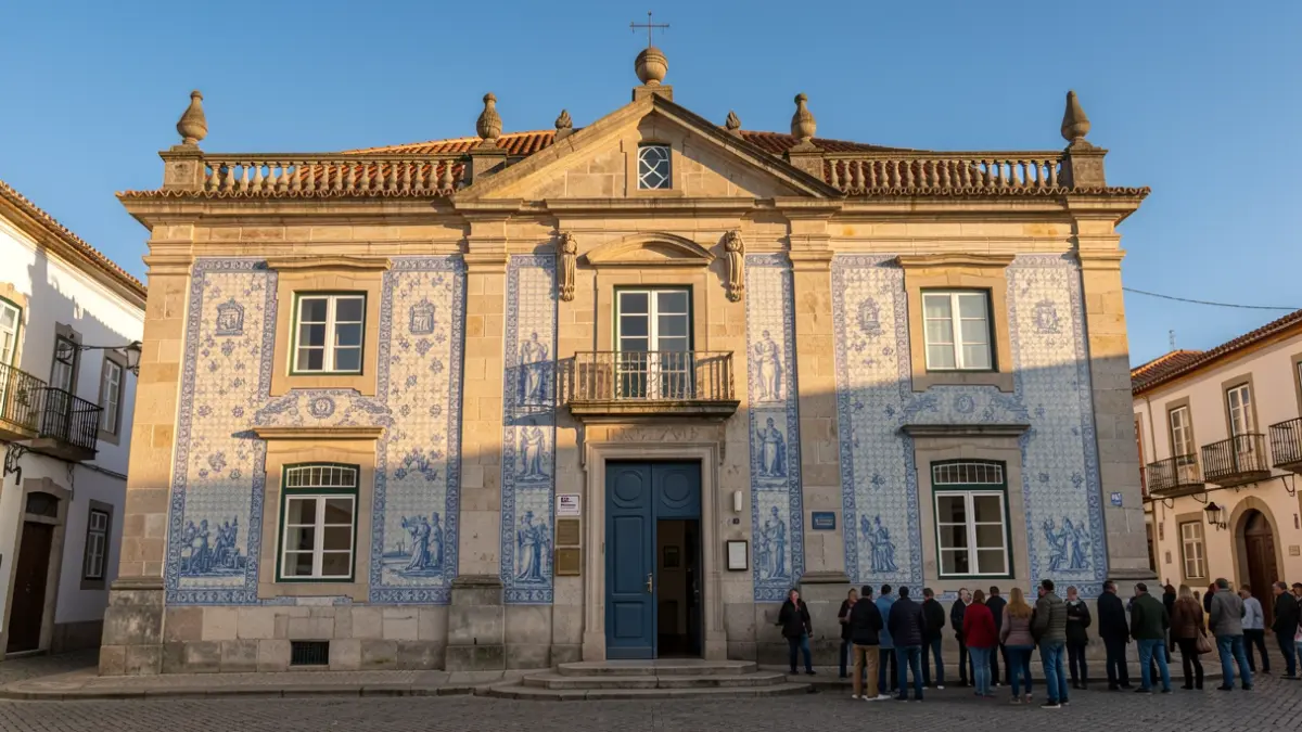 Generic image of a Portuguese municipal building facade with azulejo tiles.