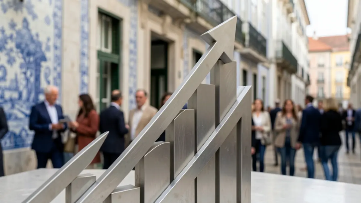 Abstract image of economic growth with Portuguese architectural elements.