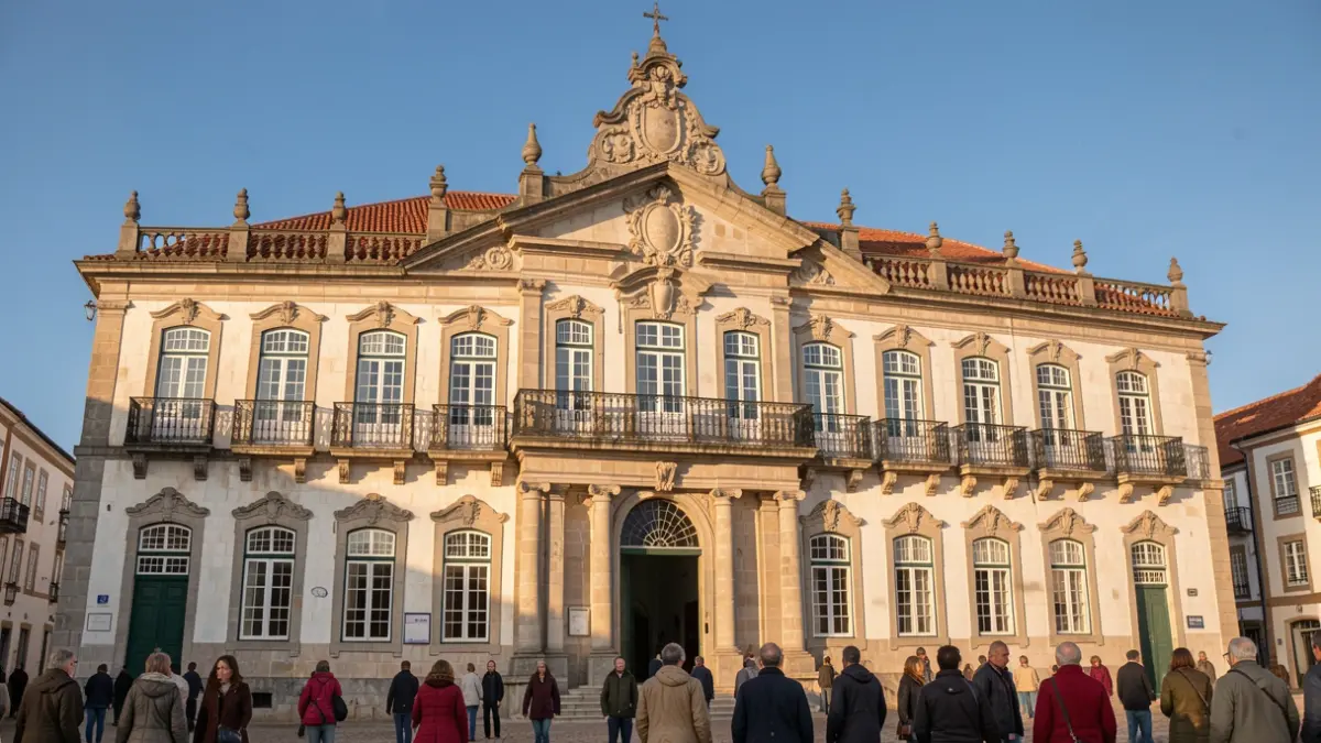 Facade of the Guimarães Town Hall, a historic building with traditional Portuguese architecture.