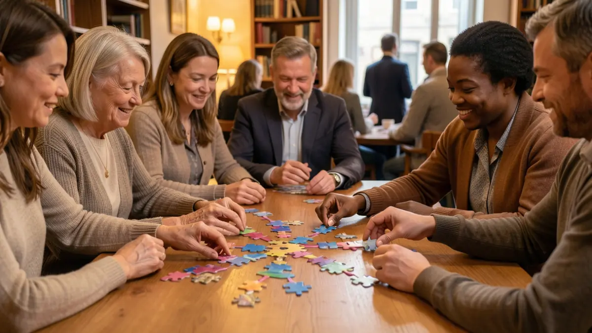 Imagem genérica de mãos a colaborar em torno de uma mesa, formando um símbolo de rede de apoio social.