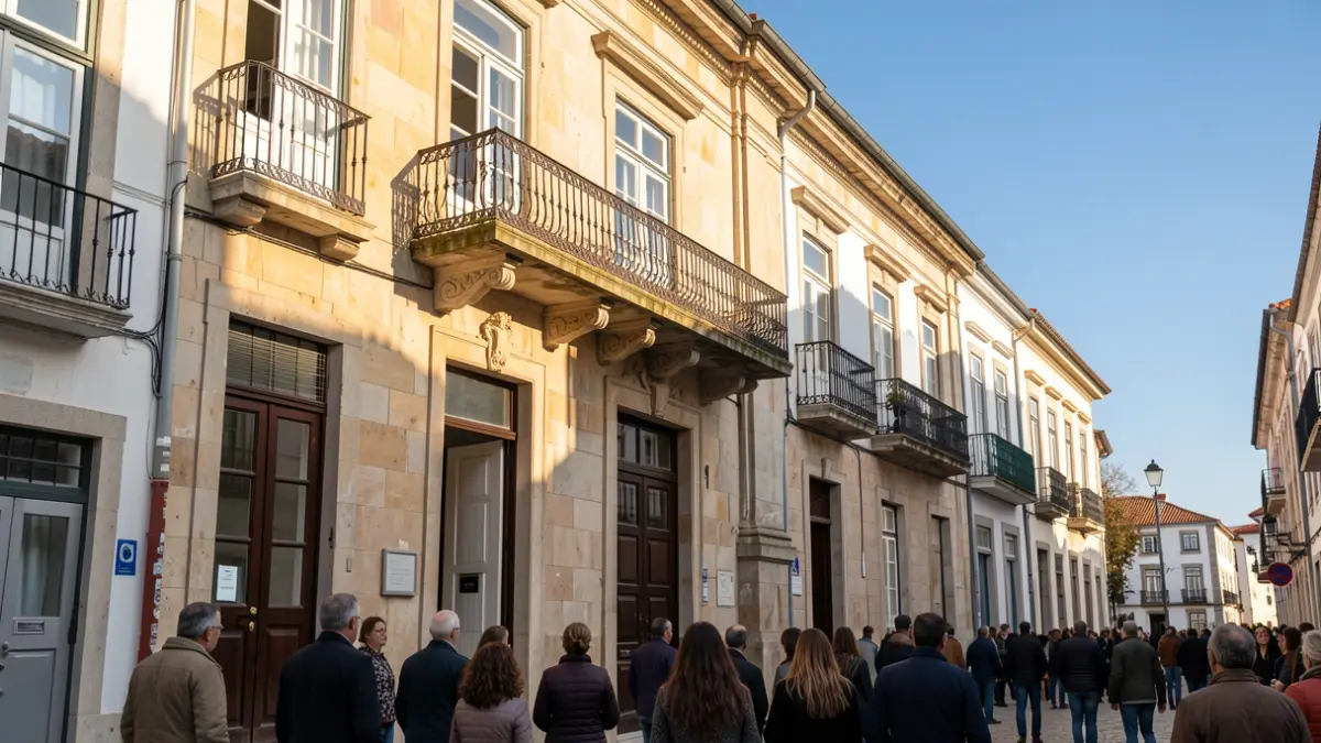 Imagem genérica de uma fachada de Câmara Municipal portuguesa com varanda ornamentada e luz solar de fim de tarde.