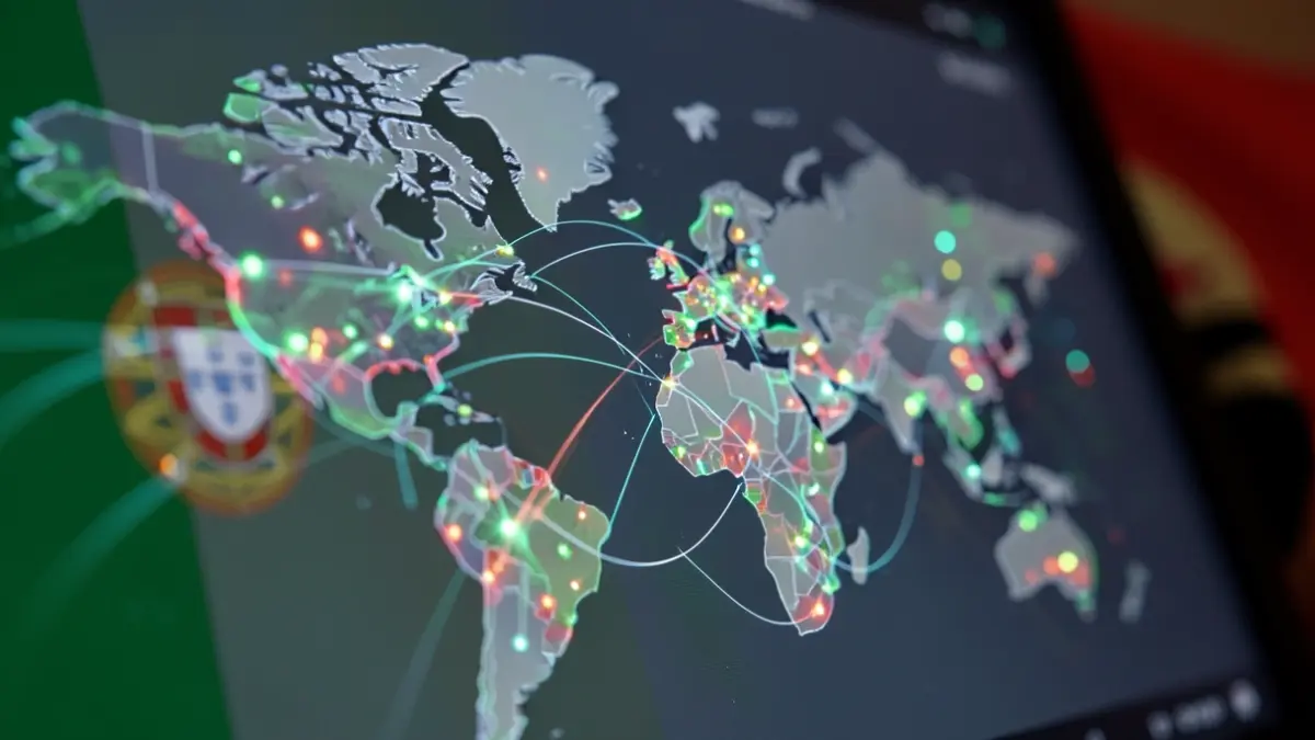 Interface digital com mapa mundial de dados de biodiversidade e elementos de inovação científica.