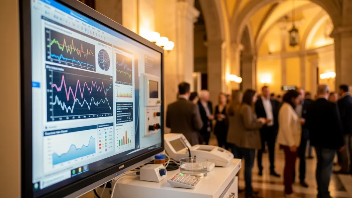 Generic image of medical research equipment and data visualizations on a screen, representing oncology research and artificial intelligence in medicine.