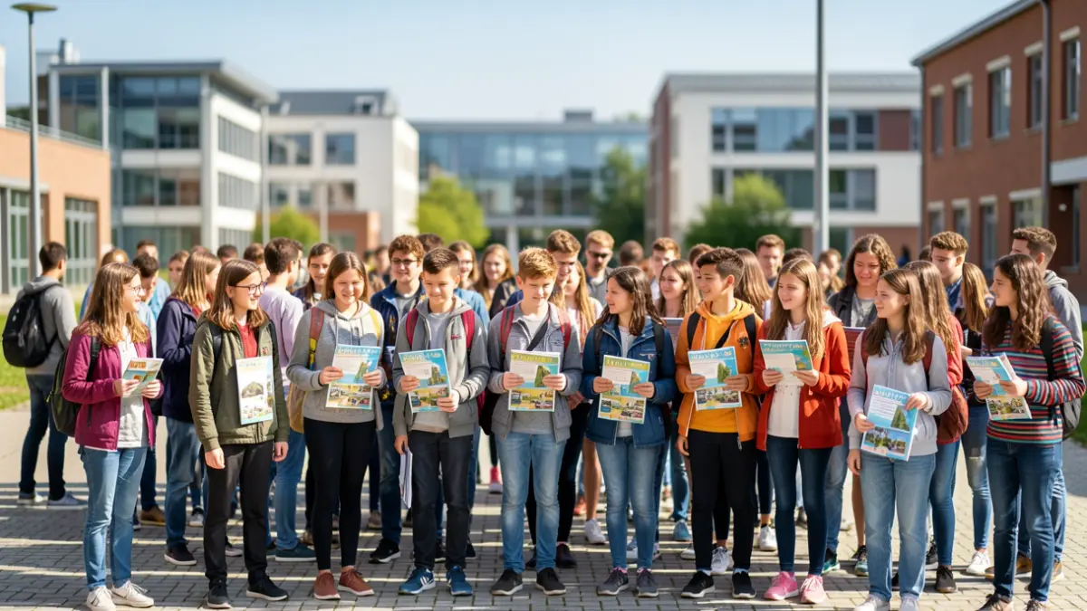 Generic image of a group of young students on a university campus, with blurred academic buildings in the background.