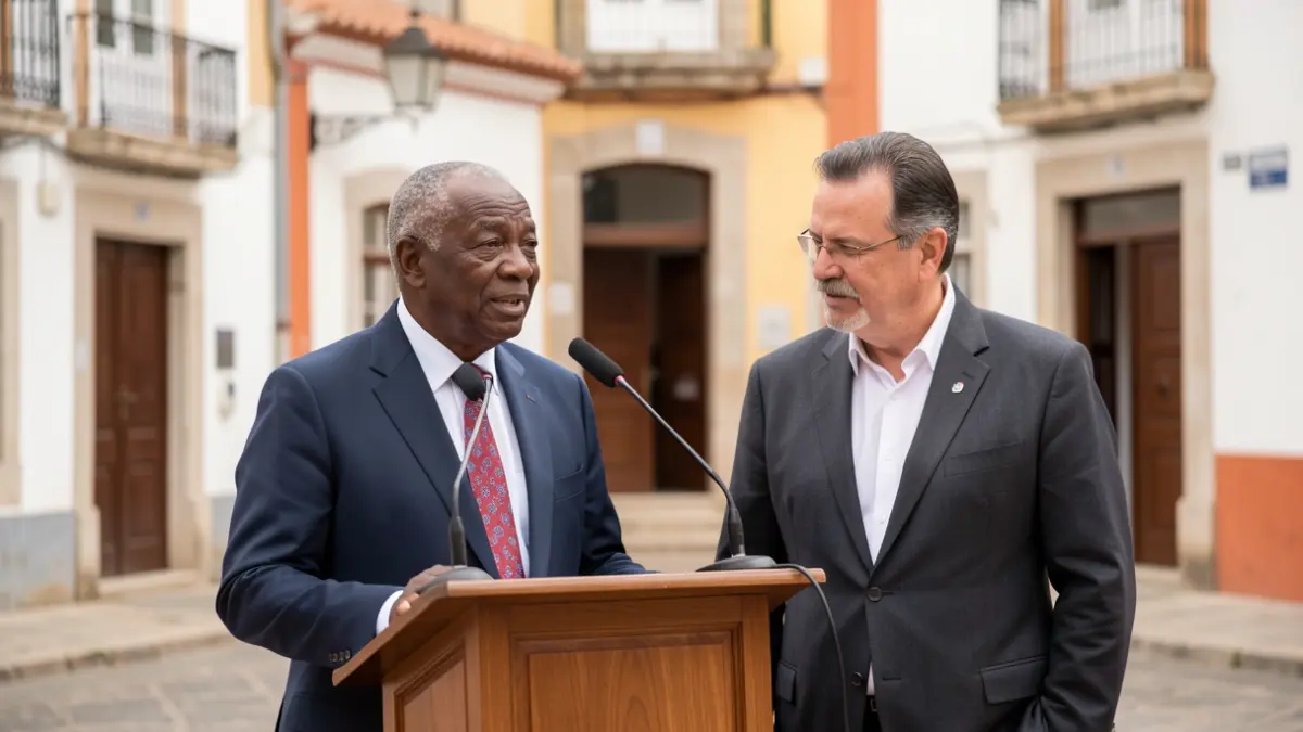 Joaquim Chissano e Filipe Daniel num evento cultural em Óbidos.