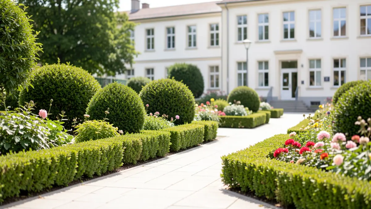 Generic image of a well-maintained public garden area with clean paved walkways.
