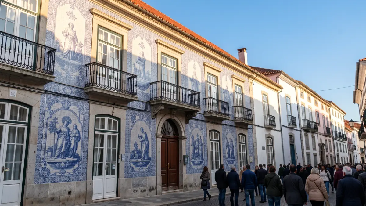 Generic image of an institutional building facade with Portuguese azulejo tiles.