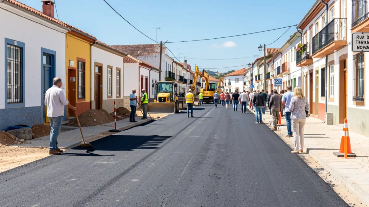 Imagem de obras de alargamento e pavimentação na Rua da Terra Nova, Moimenta.