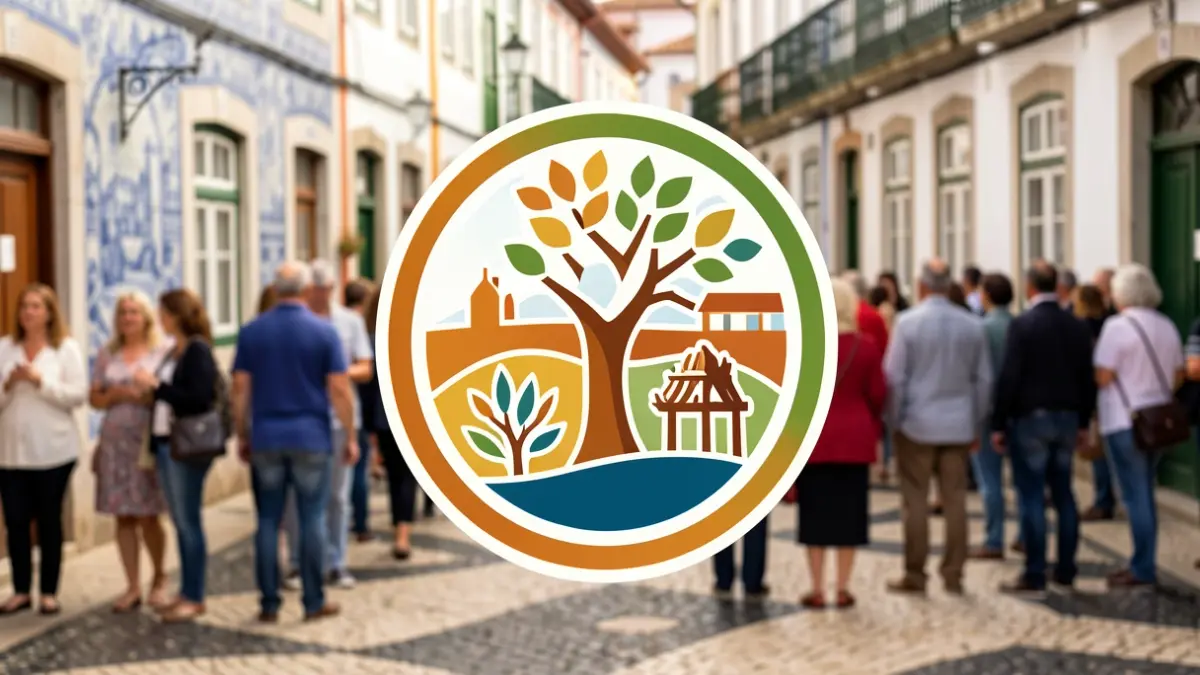 Imagem genérica de um design de logótipo abstrato com elementos culturais e naturais.
