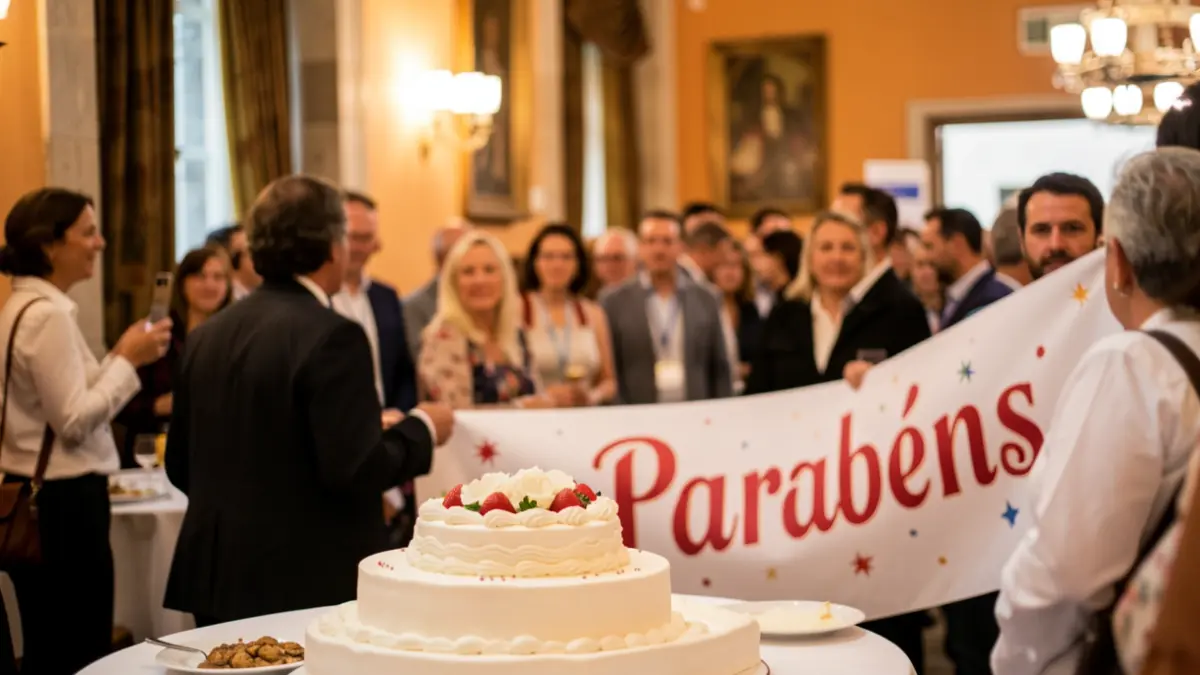 Generic image of an anniversary celebration in Portugal, focusing on festive elements and blurred people.