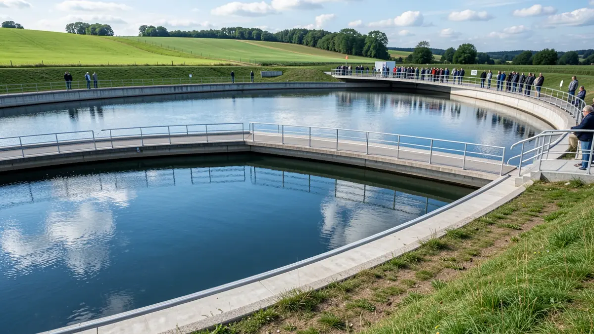 Image of a modern water reservoir with two cells, symbolizing water security in Lagoa.