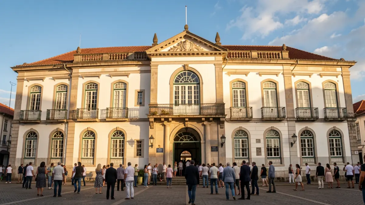 Fachada del Ayuntamiento de Lagos, un edificio histórico con arquitectura tradicional portuguesa.