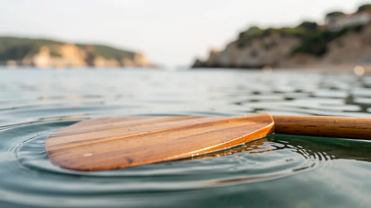 Imagen genérica de una canoa de competición en aguas tranquilas, con el reflejo del sol.