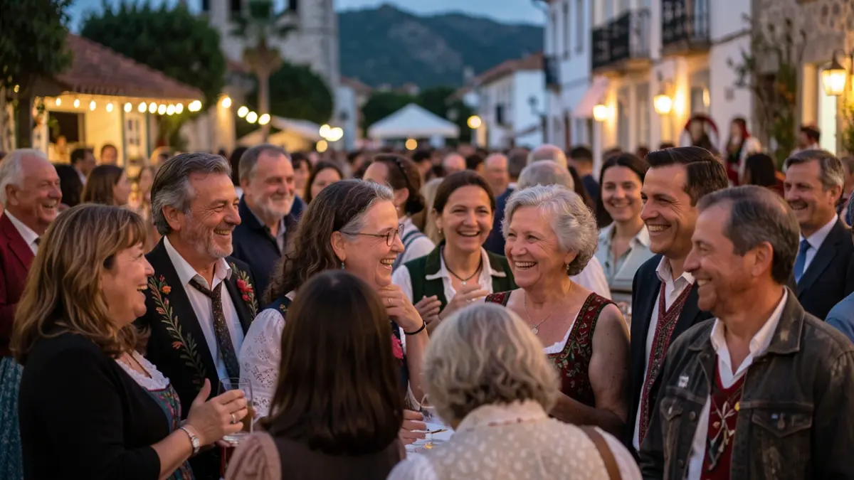 Generic image of a group of people socializing at a popular festival at dusk.