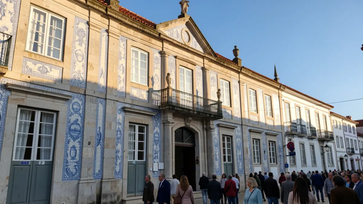 Fachada de um edifício municipal em Loulé com azulejos tradicionais.