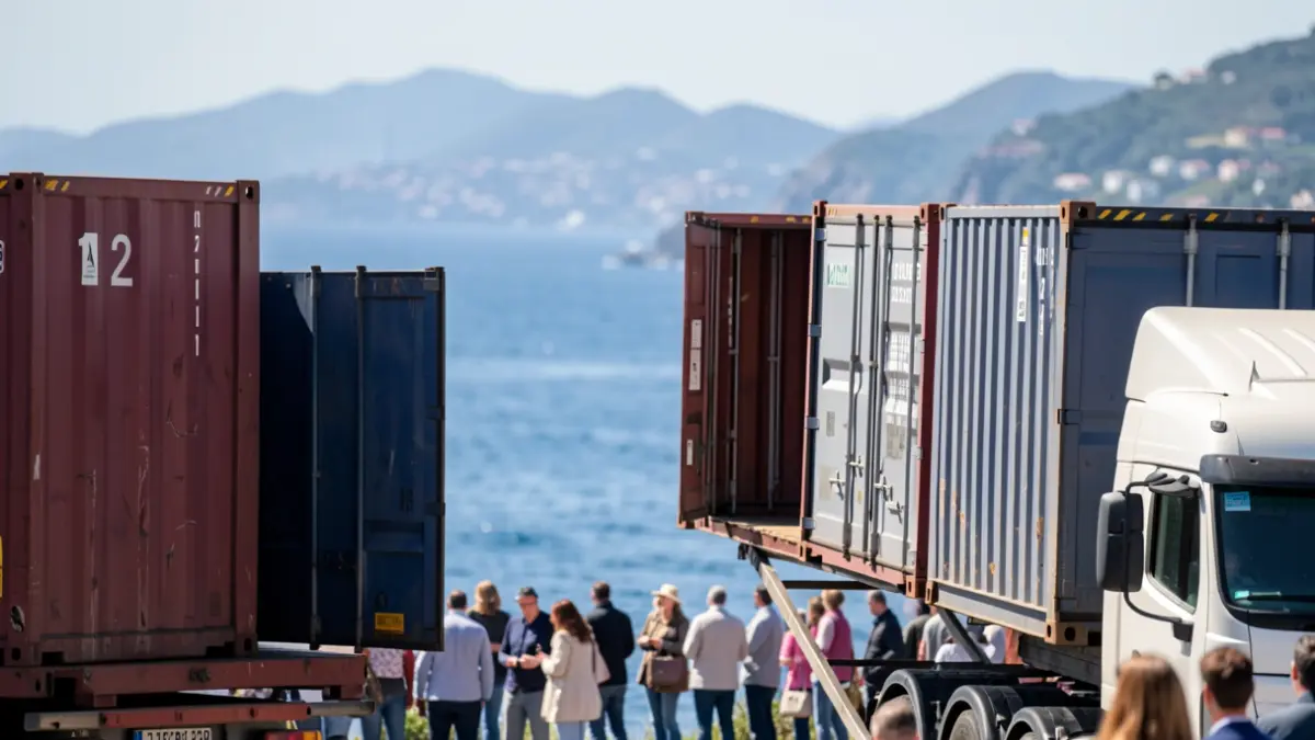 Generic image of containers being loaded onto a truck.