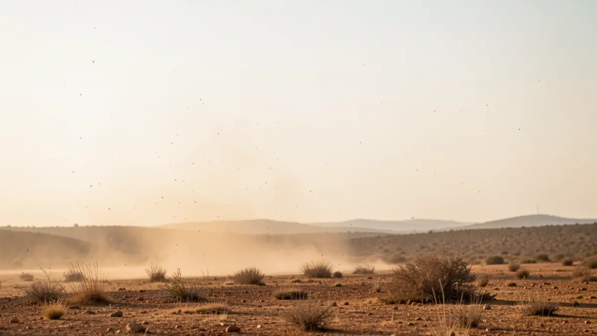 Generic image of a sky with suspended dust over an arid landscape.