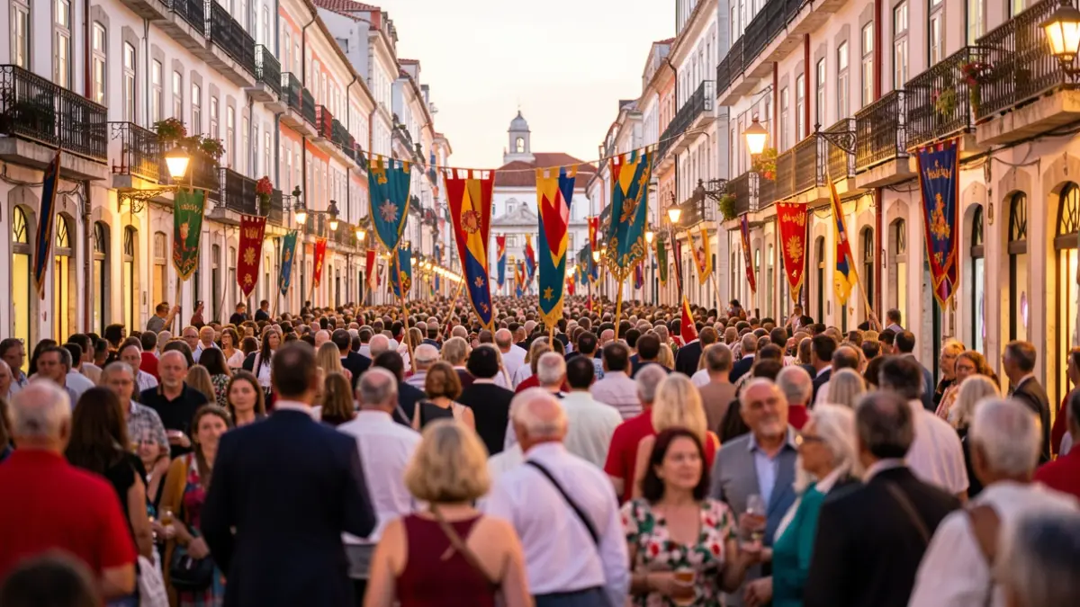 Imagen genérica: con multitudes borrosas y arquitectura portuguesa.