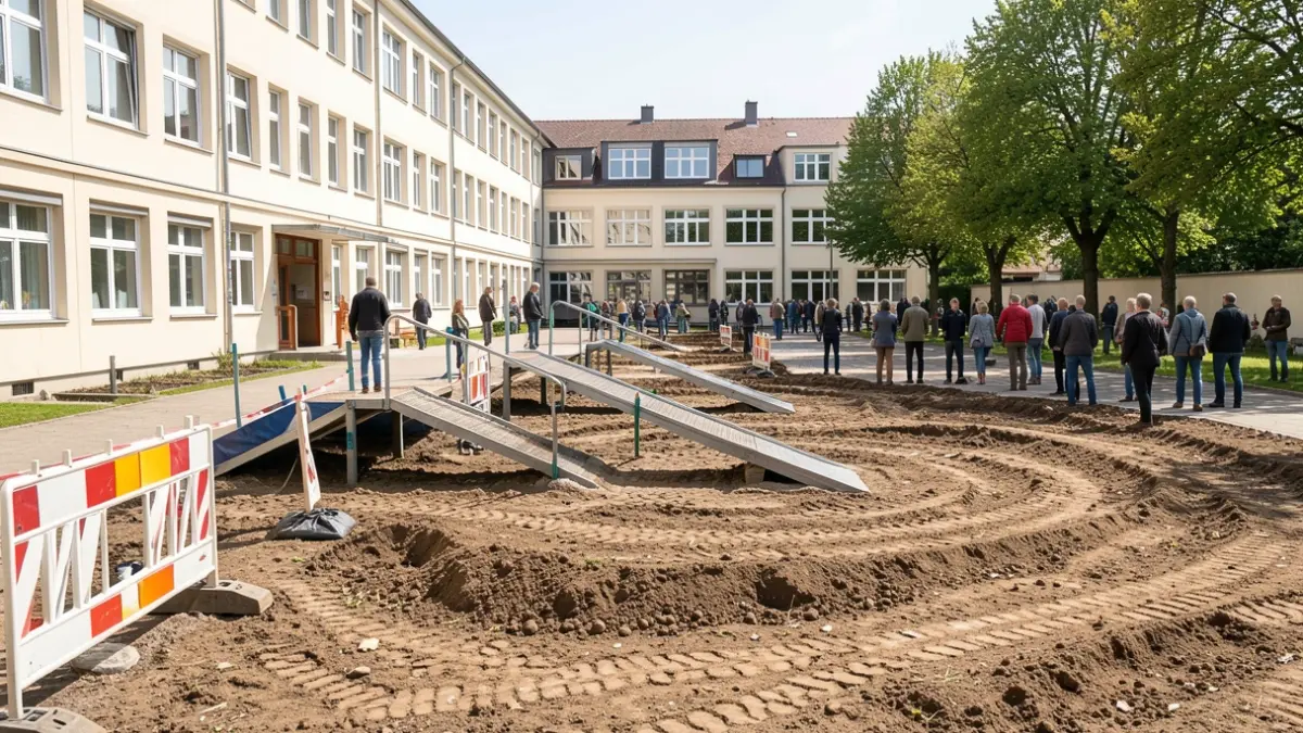 Generic image of accessibility works in a schoolyard with ramps under construction.
