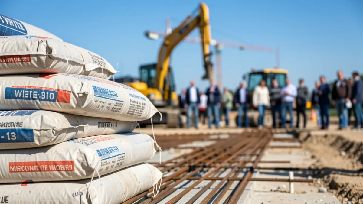 Imagem genérica de materiais de construção e obras públicas em curso num município.